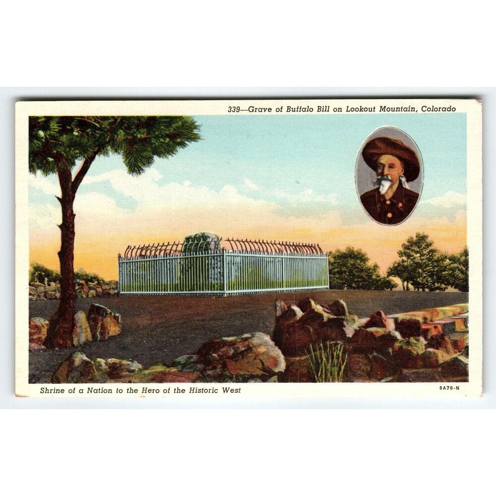 Buffalo Bill Grave Postcard Lookout Mountain Colorado Vintage Original Linen